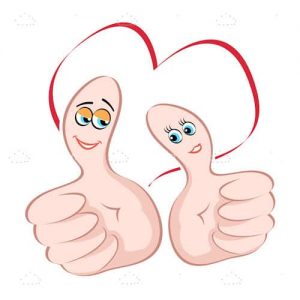 Sign of boy and girl on thumb with heart